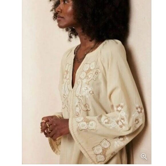 Banana Republic Embroidered Boho Long Bell Sleeve Mini Tunic Dress Small Petite - Picture 13 of 13